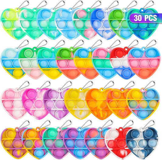 Pop Fidget Toys Bulk Its Valentines Day Gifts for Kids Valentines Party Favors for Kids Toys 30 PCS Mini Pop Heart Keychain It Fidget Toy Pack Fidgets for Classroom Prizes Birthday Goodie Bag Stuffers