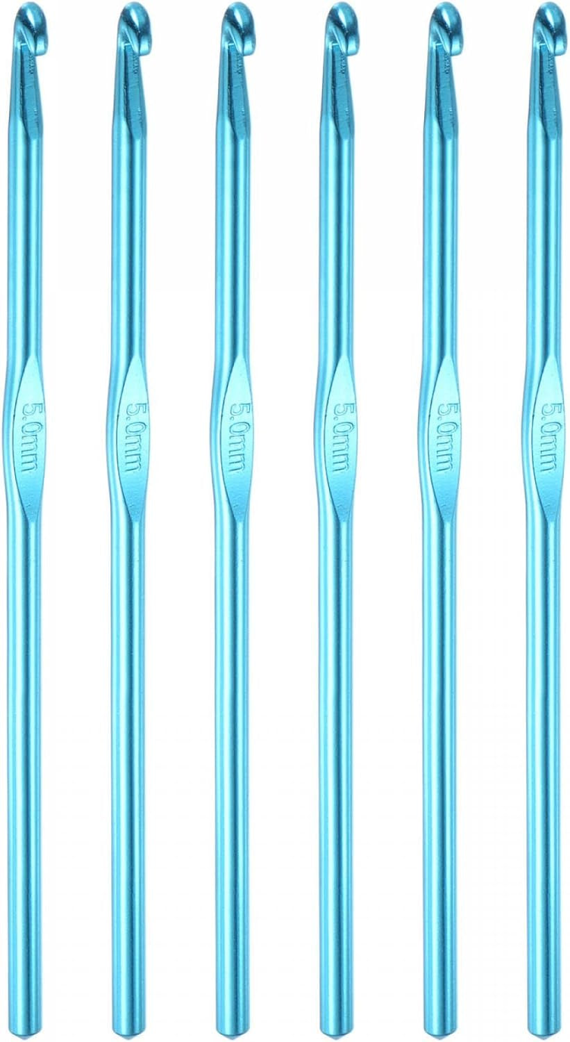 Aluminum Crochet Hook 5Mm US Size H (Size 8) Knitting Needles for DIY Craft Yarn Blue 6Pcs