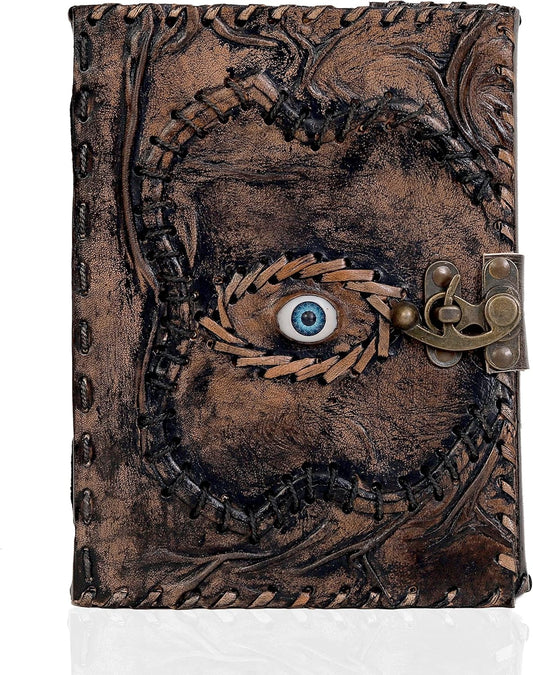 Vintage Hocus Pocus Book of Spells Leather Journal Evil Eye Diary Girmoire Book Spell Book Prop Gifts