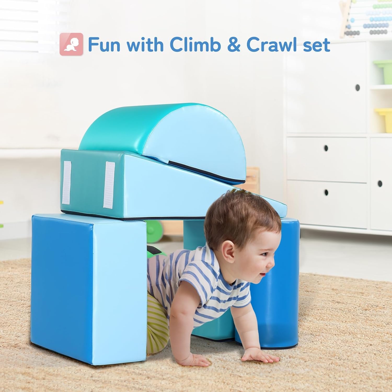 Soft Foam Climbing Blocks 5-Pieces Set, Crawl and Climb Foam Blocks, Beginner Toddler Climber with Slide & Ramp, Indoor Active Play Structures for Babies and Toddlers Age 1-3