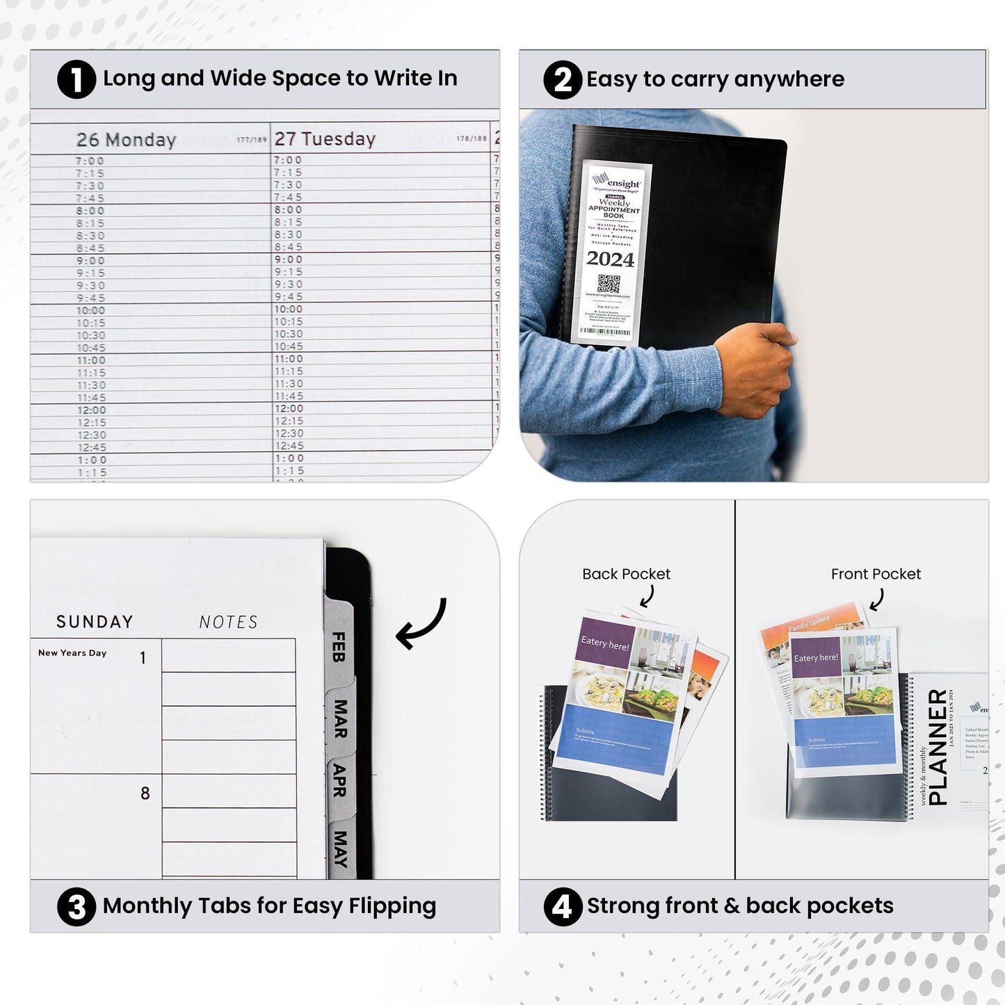 2024  Tabbed Appointment Book & Planner (8.5 x 11) inches Daily Hourly Weekly