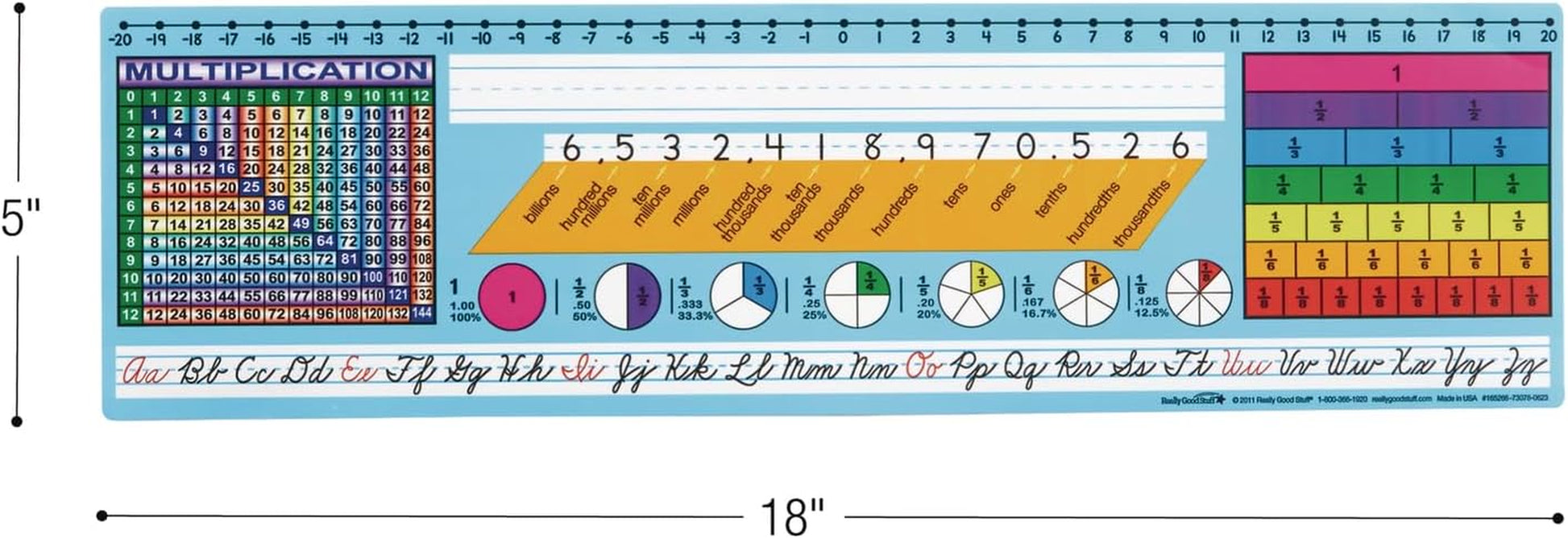 24PK Zaner-Bloser Self-Adhesive Vinyl Desktop Reference Nameplate with Letters, Numbers, Place Values-Traditional Manuscript Name Tags