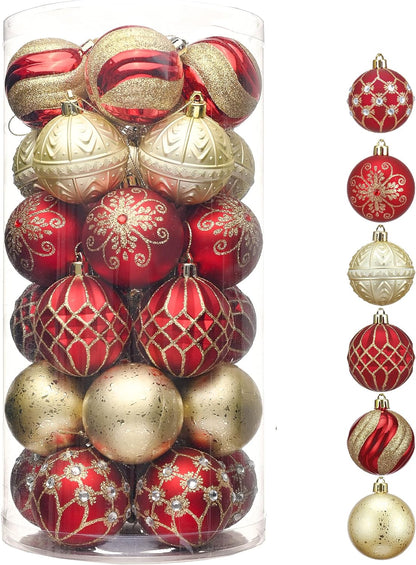 Christmas Ornaments Set, 30Ct Red and Gold Shatterproof Christmas Tree Decorations Ball Ornaments Bulk, 2.36 Inches Luxury Hanging Ornaments for Xmas Trees Holiday Decor