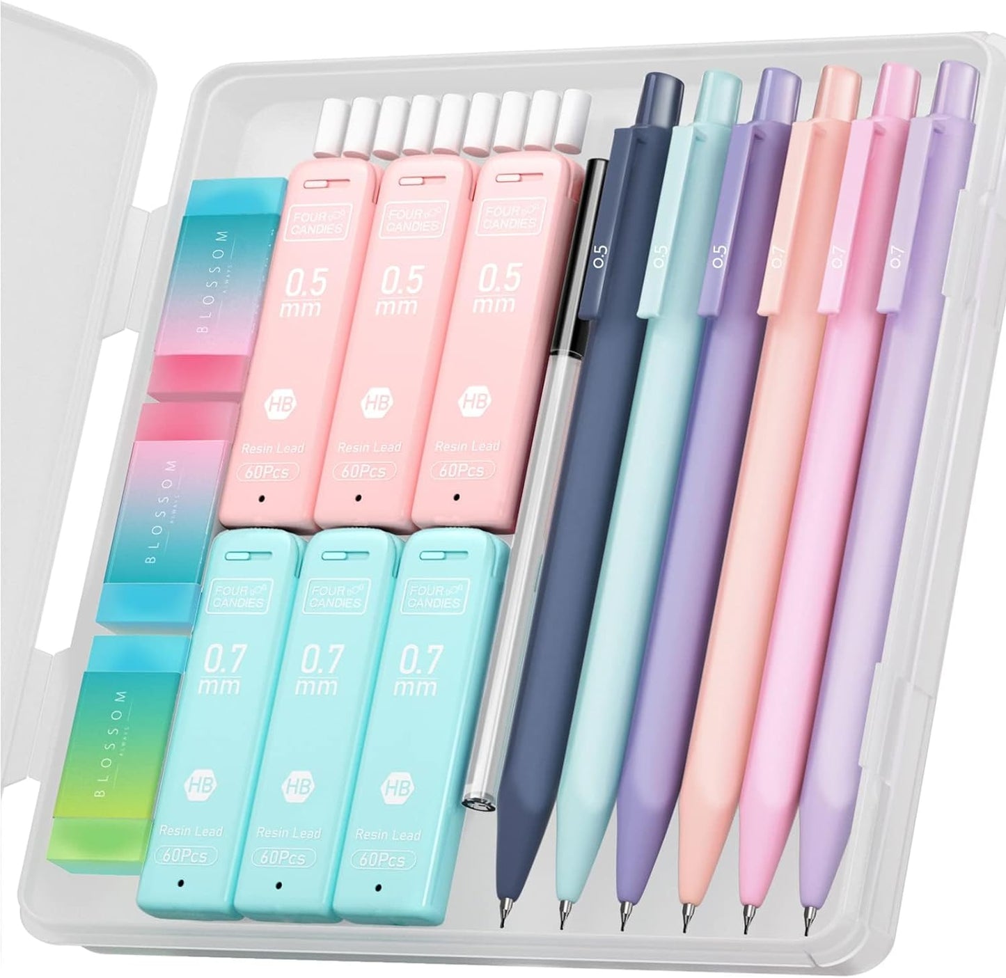 Cute Mechanical Pencil Set, 6PCS Pastel Mechanical Pencils 0.5 Mm & 0.7Mm & 0.9Mm with 360PCS Leads, 3PCS Erasers and 9PCS Eraser Refills, Aesthetic Pencils for Girls Writing, Art Drawing