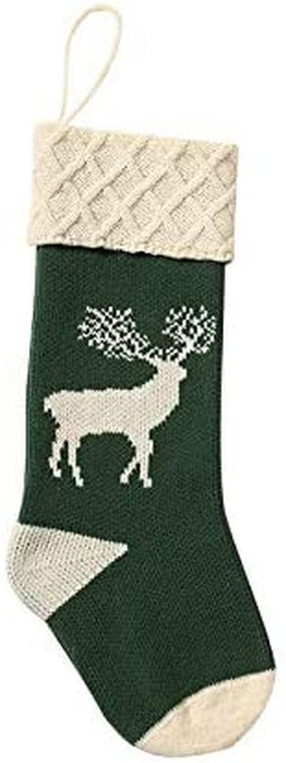 Christmas Stockings,Big Size 2Pack 18-Inch Extra Long Hand-Knitted Red/Green Reindeer Snowflakes Xmas Character for Family Holiday Season Decor