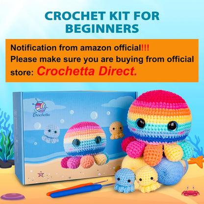 Crochet Kit for Beginners, Crochet Kit Step-By-Step Video Tutorials, Crochet Starter Kit Learn to Crochet Kits for Adults Kids Beginners, Jumbo 3 Colorful Octopus Familly (40%+ Yarn Content)