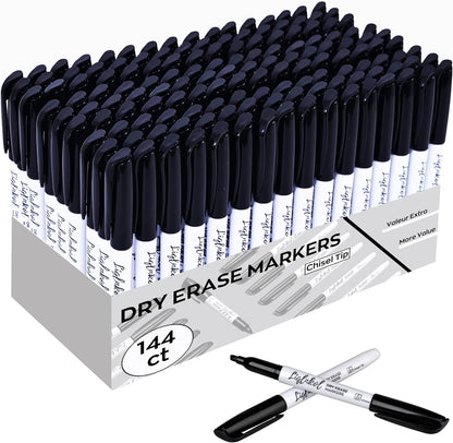 Dry Erase Markers Bulk, 144 Pack Black Whiteboard Markers, Chisel Point Low Odor Dry Erase Markers for School Office Home