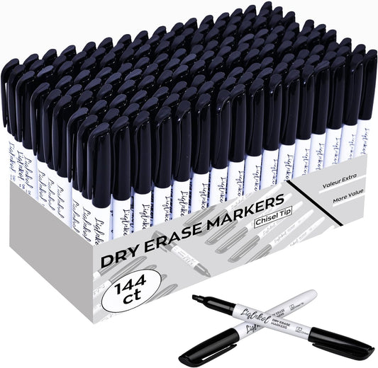 Dry Erase Markers Bulk, 144 Pack Black Whiteboard Markers, Chisel Point Low Odor Dry Erase Markers for School Office Home