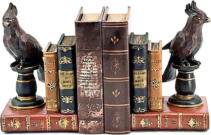 Decorative Bookends Vintage Birds Book Ends for Heavy Bookshelves Shelf Holder Stoppers Supports Home Library 9 Inch