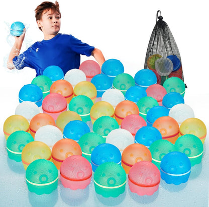 16PCS Reusable Water Balloons for Kids, Splash Refillable Water Balloons Bombs Self Sealing Quick Fill Magnetic with Mesh Bag