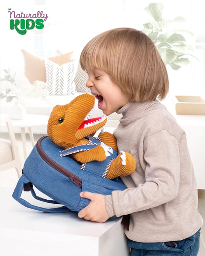 Medium Dinosaur Backpack - Dinosaur Toys for Kids 5-7 - Kids Backpack for Girls W Stuffed Animal - Gifts for 6 Year Old Boy - W Pockets & Reflective Logo - Backpack W Blue Triceratops
