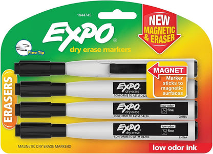 Magnetic Dry Erase Markers with Eraser, Fine Tip, Assorted, 8 Count