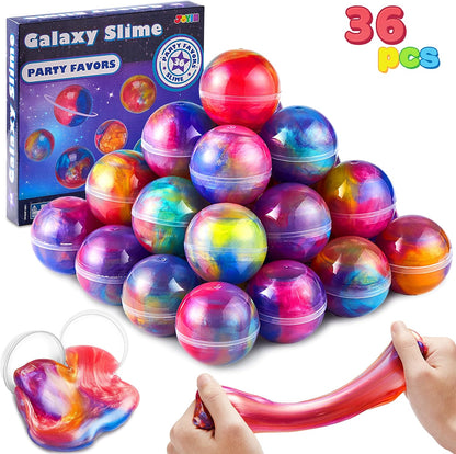 Slime Party Favors, 36 Pack Galaxy Slime Ball Party Favors - Stretchy, Non-Sticky, Mess-Free, Stress Relief, and Safe for Girls and Boys - Classroom Reward, Valentine'S Day Party Supplies