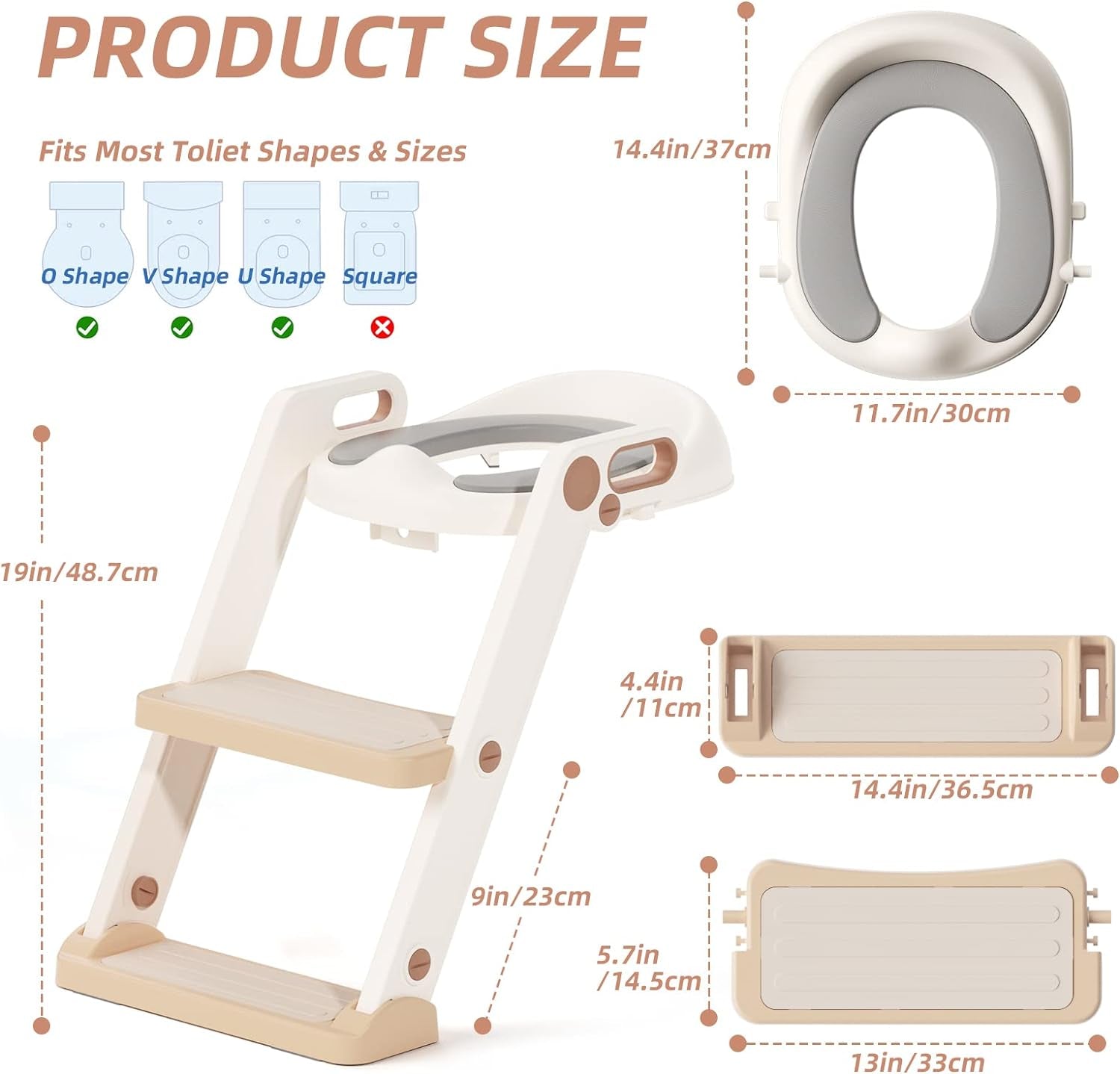 Potty Training Toilet for Toddler, Potty Toddler Toilet with Step Ladder for Kids Boys Girls Potty Training Seat Adjustable Comfortable PU Safe Potty Seat with Anti-Slip Pads (Gold)