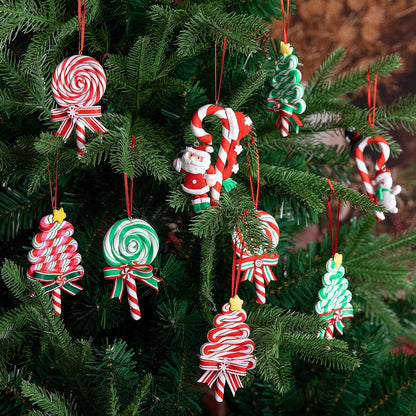 9Pcs Christmas Lollipop Ornaments,Christmas Tree Candy Cane Ornament,Decorative Candies Polymer Clay Ornament for Home Party Holiday Xmas Decor