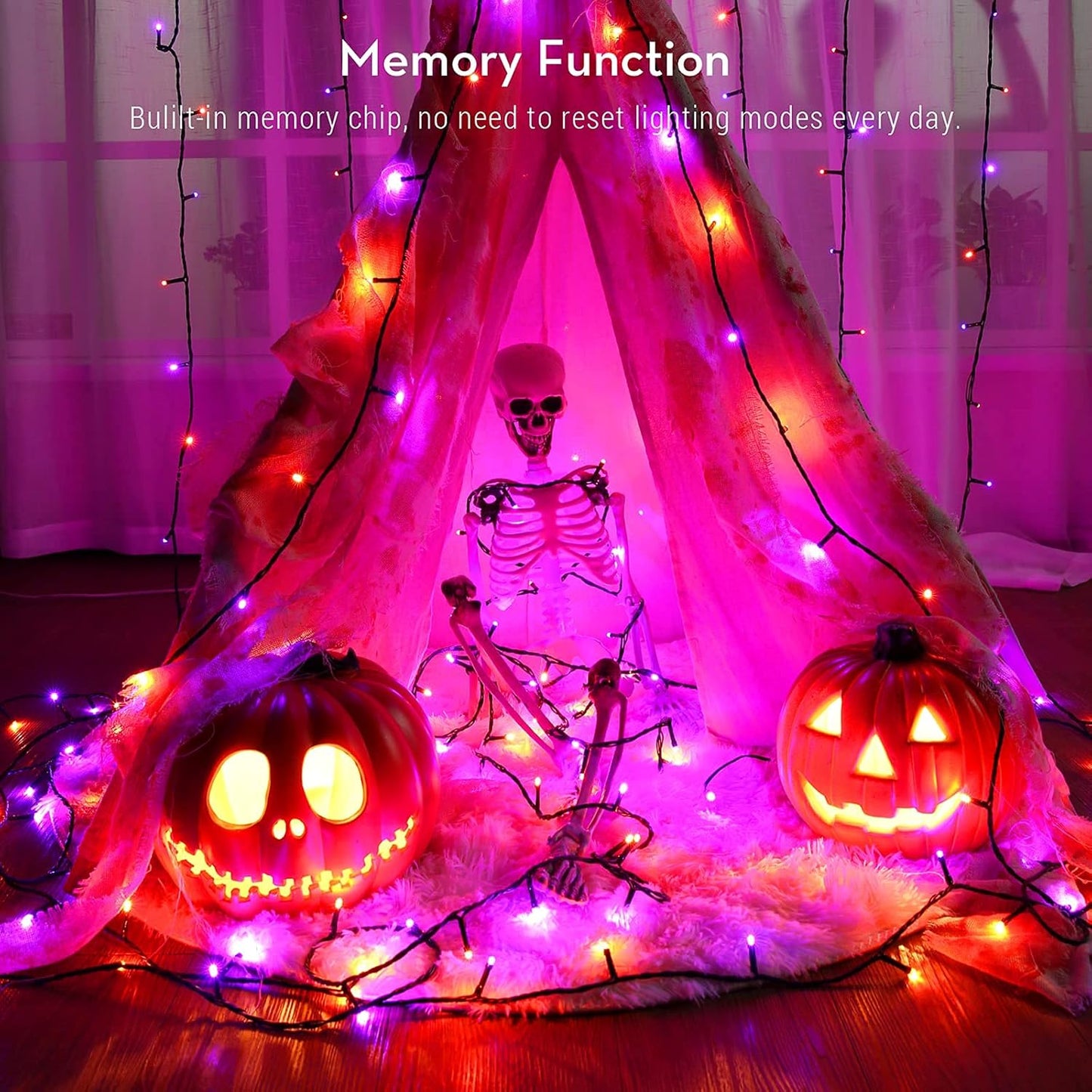 Purple & Orange Halloween Lights, 95.14Ft 240 LED Halloween String Lights Connectable with Timer, 8 Modes Outdoor Halloween Lights, Plugin Mini Lights Waterproof for outside Spooky Decoration