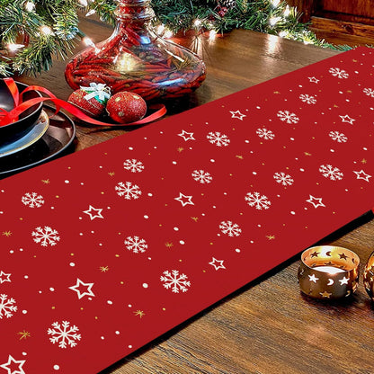 Christmas Gnomes Table Runner Red Snowflake Winter Decorations Glitter Xmas Holiday Kitchen Dining Merry Christmas Decor 13X72 Inch