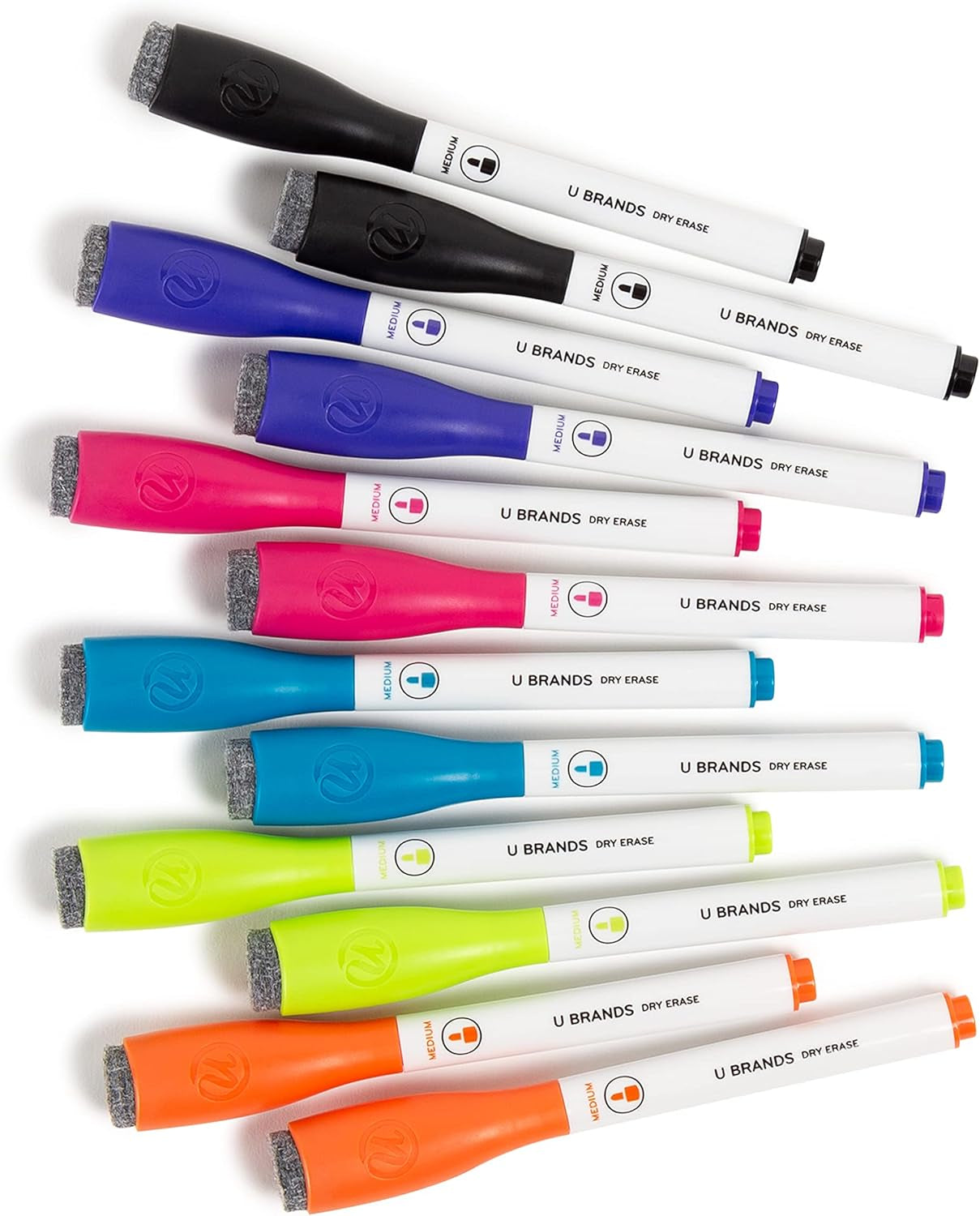 Magnetic Dry Erase Markers with Erasers, Set of 6, Assorted Colors, Low-Odor, Medium (2 Mm) Point