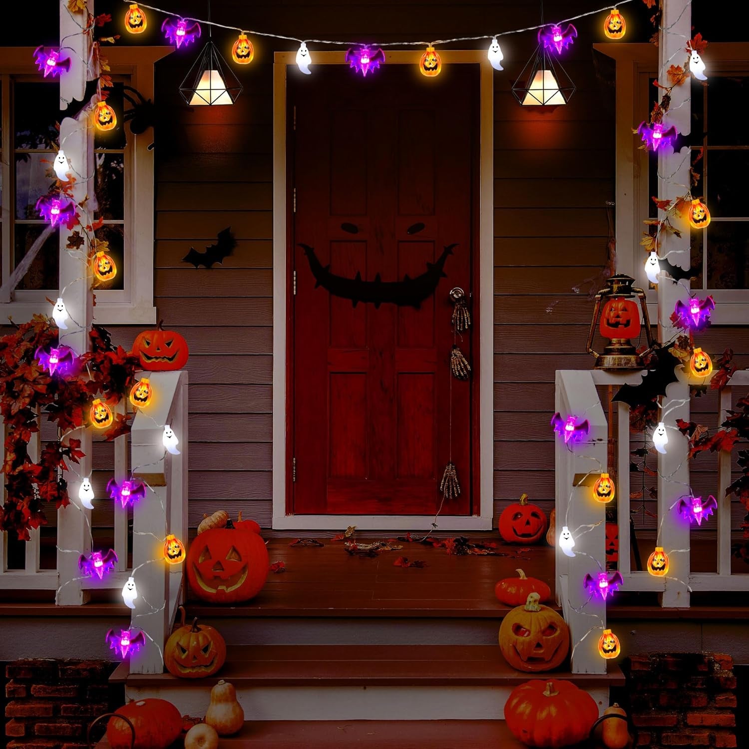 Halloween Lights Decorations Outdoor, 20FT 30 LED 3D Pumpkin Bat Ghost Halloween String Lights Battery Operated with Timer 8 Light Modes Halloween Decorations Outdoor Indoor Home Halloween Party Decor