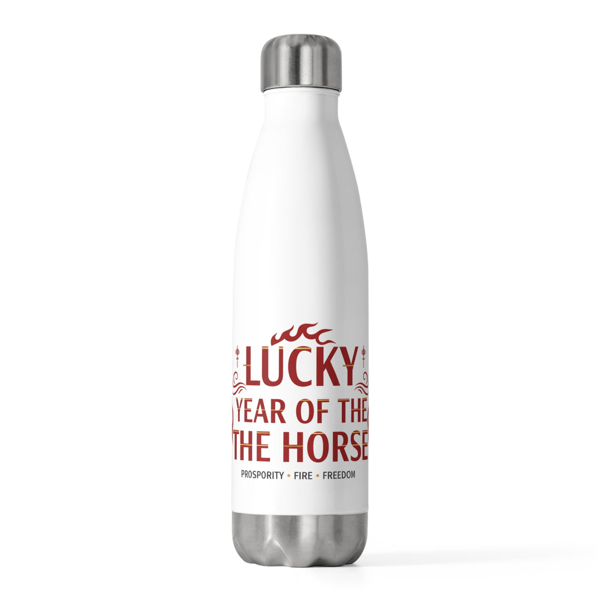 Lucky Ji Fire Horse 2026 | 20oz Insulated Stainless Steel Tumbler Bottle | Lunar New Year Gift for Family & Teachers | Red Gold