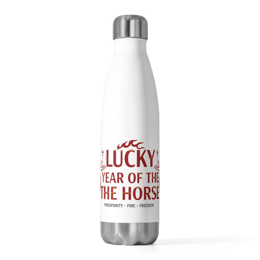 Lucky Ji Fire Horse 2026 | 20oz Insulated Stainless Steel Tumbler Bottle | Lunar New Year Gift for Family & Teachers | Red Gold