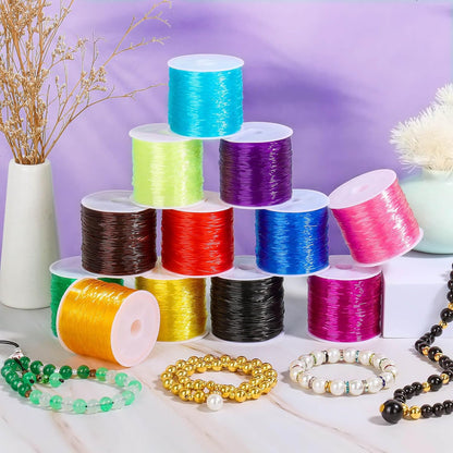 12 Rolls Elastic Crystal Tec String for Bracelets, 0.8 MM Stretch Bead String Cord Jewelry Thread for Bracelets, Necklaces, Clay Beads, Pony Beads (Multiple Colors)
