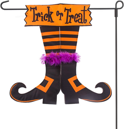 Happy Halloween Graden Flag Trick or Treat Witch Feet Yard Outdoor Banner Decorations Home Decor Double Sided (Garden Flag)