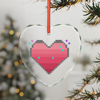 Pixel Heart Retro | Crystal Glass Heart Ornament Décor | Valentine, Galentine’s & Gamer Gifts | 8-Bit Y2K Aesthetic