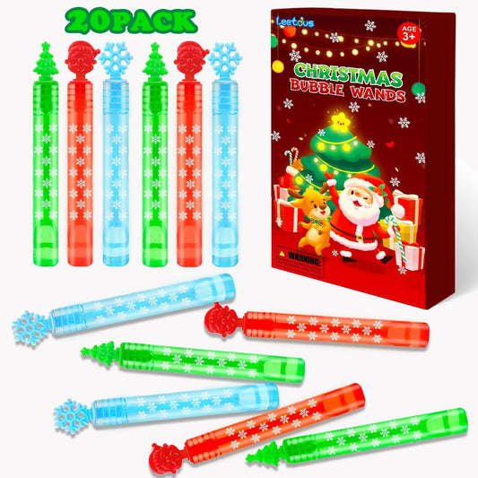 Christmas Mini Bubbles Wand Party Favors for Toddlers 20 Pack, Christmas Goodie Bags Stocking Stuffers Fillers for Kids, Small School Classroom Prizes Treats Toys Gifts Trinkets for Students