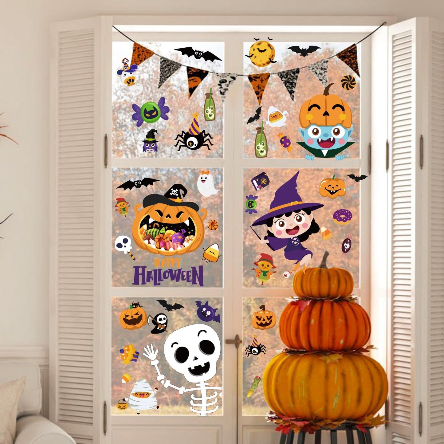 Cute Halloween Window Clings Halloween Window Decorations Halloween Window Stickers Double Sided Halloween Window Decals for Halloween Party Decorations