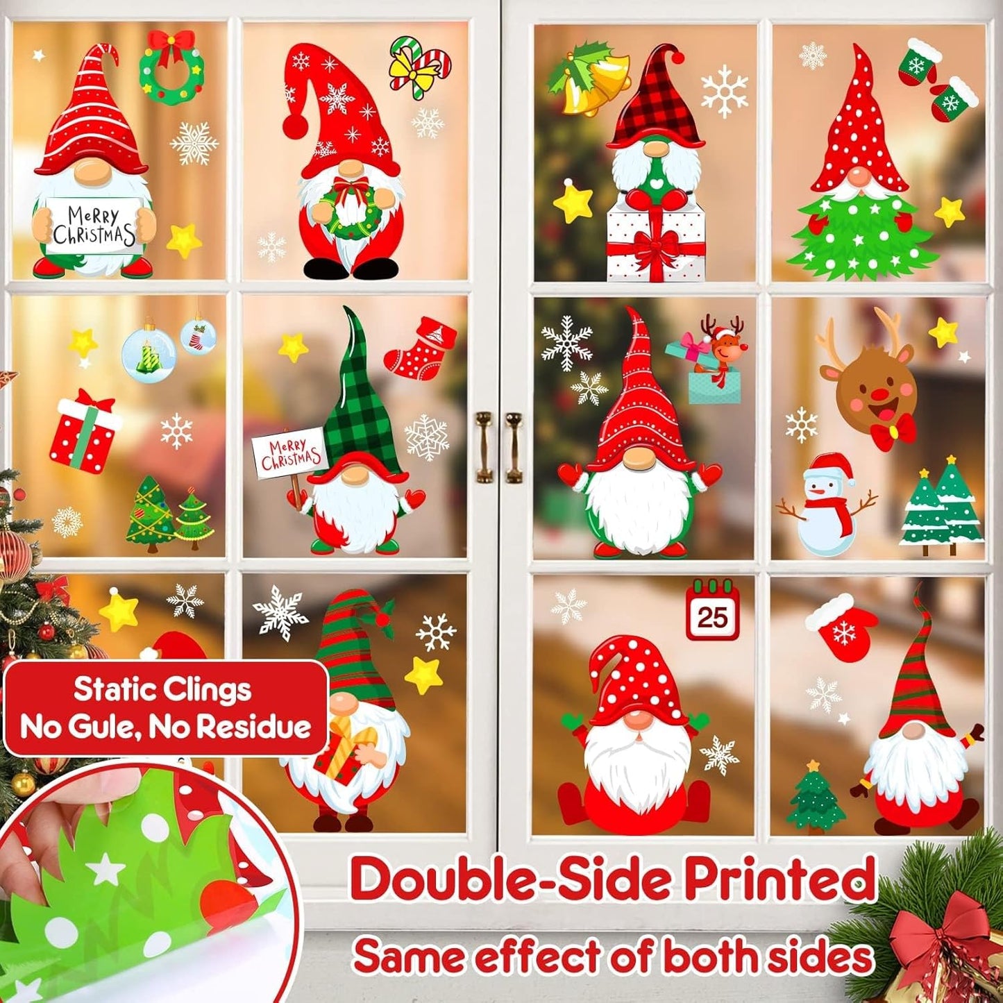 Christmas Window Clings Gnome Christmas Window Decorations Static Christmas Window Decals Window Stickers for Glass Windows Décor Gnome Christmas Decorations Ornaments Party Supplies 9 Sheets