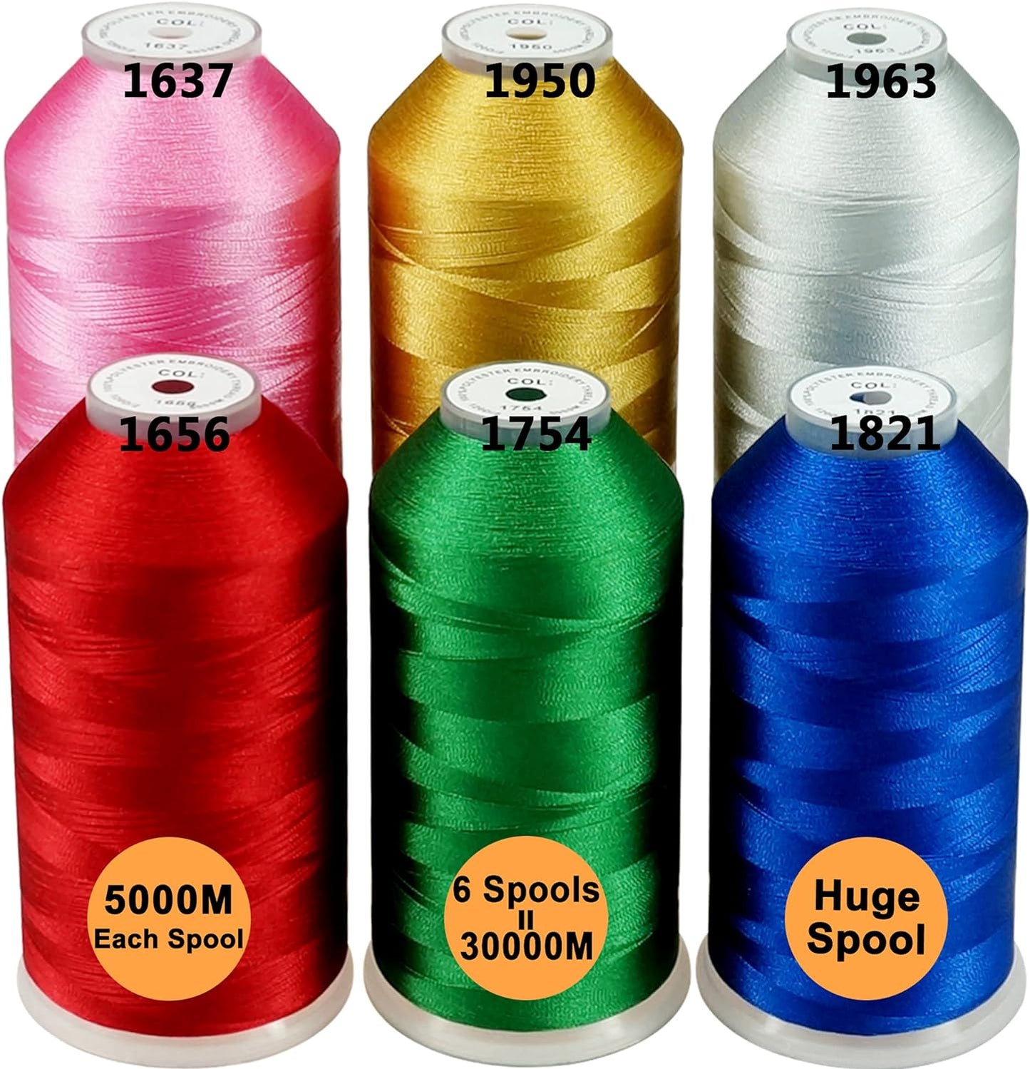 Polyester Embroidery Machine Thread Assorted Color Packs - 40 Options - 5000M Spool - for All Embroidery Machines