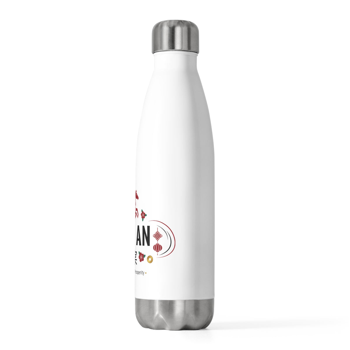 Ping An Paper Cut Greeting | 20oz Insulated Stainless Tumbler Bottle | Lunar New Year Family & Friend Gift | Red Gold CNY Style