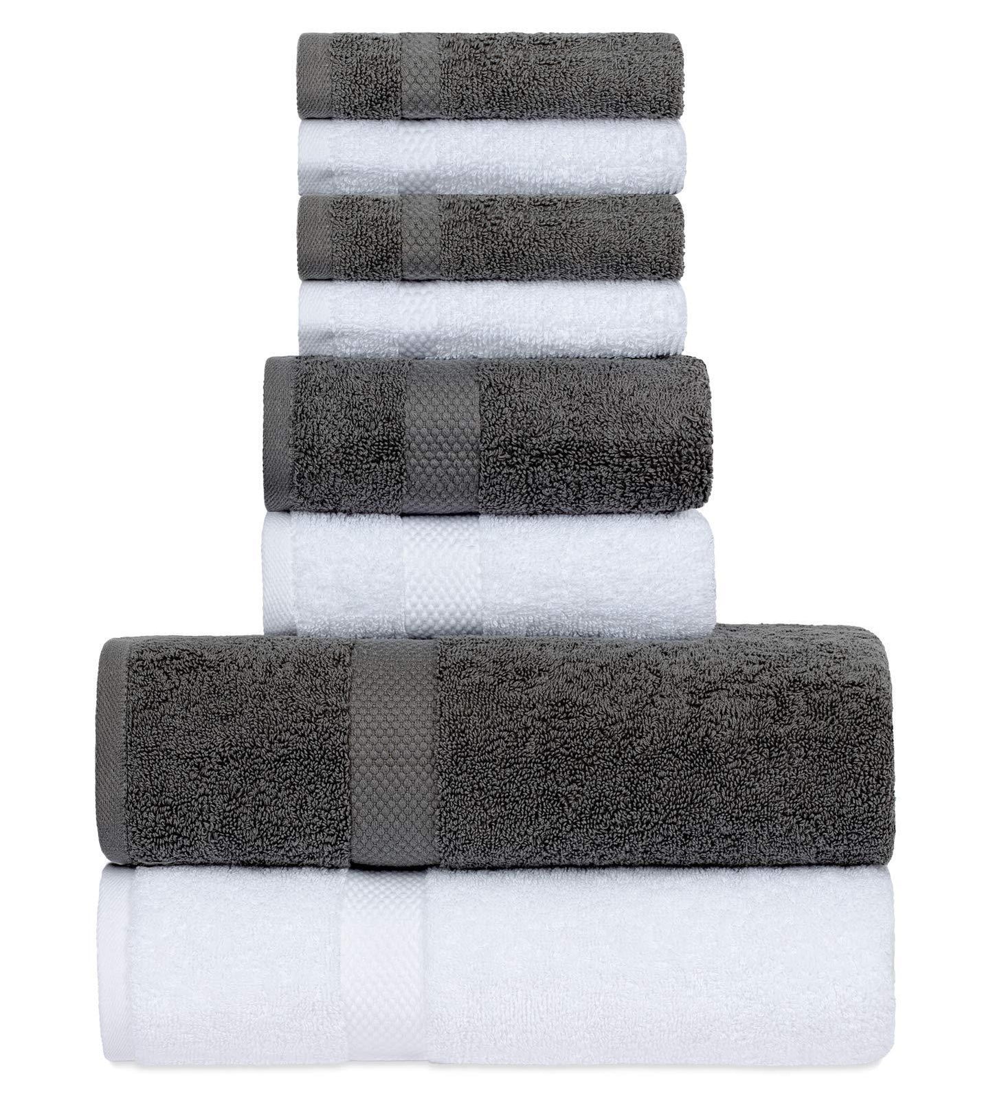 Luxury Grey White Bath Towel Set   Combed Cotton Hotel Quality Absorbent 8