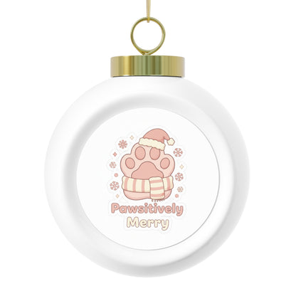 Christmas Ball Ornament - Pawsitively Merry Paw Print Holiday Ornament