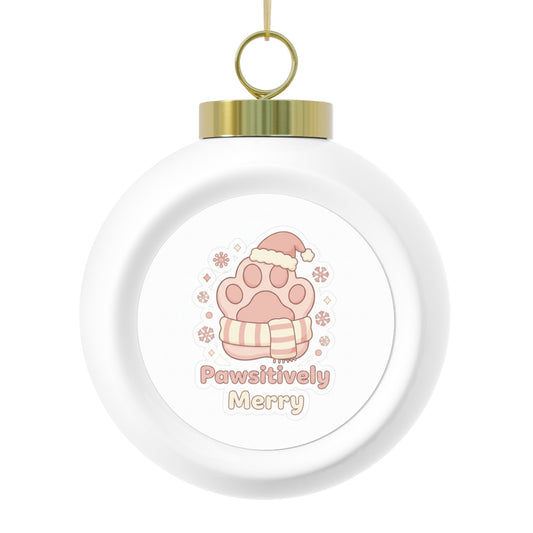 Christmas Ball Ornament - Pawsitively Merry Paw Print Holiday Ornament