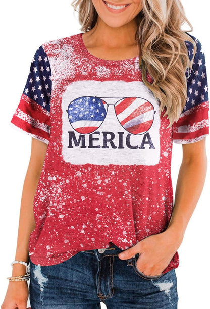 American Flag T Shirt Patriotic Shirts Women Veteran Shirt Raglan Short Sleeve Stars Stripes Top Tees