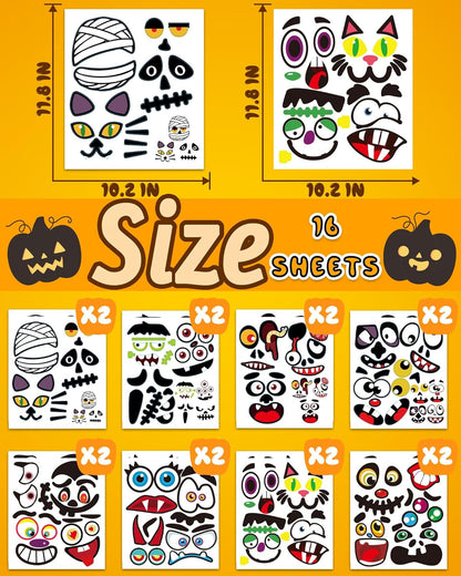 Halloween Pumpkin Stickers for Kids, 88 Funny Face Pumpkin Decorating Kit, Halloween Crafts Games Halloween Pumpkin Painting Kit for Halloween Party Decorations