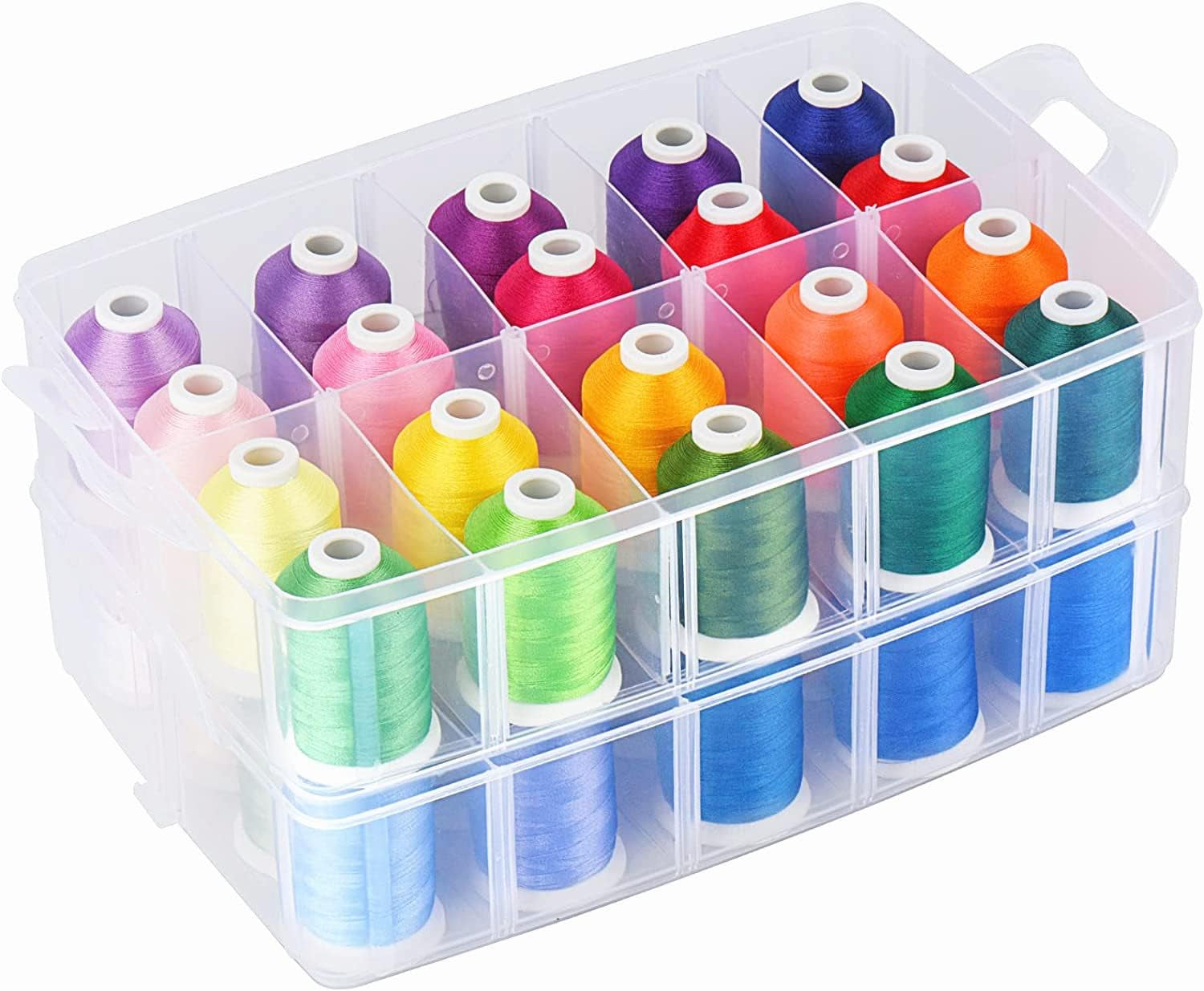 [Anti-Tangle] Embroidery Thread Kit with Organizer Box, All-In-One 63 Colors 100% Polyester Sewing Thread Set for Brother Babylock Janome Embroidery Machine and More