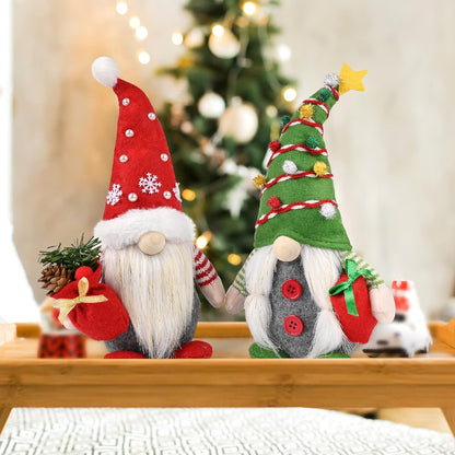 Christmas Gnomes Decorations, 2PCS Handmade Swedish Tomte Xmas Gnomes Plush Ornaments, Scandinavian Santa Figurines with Pine Cone Gift, Elf Doll Christmas Table Home Decorations(12 In)