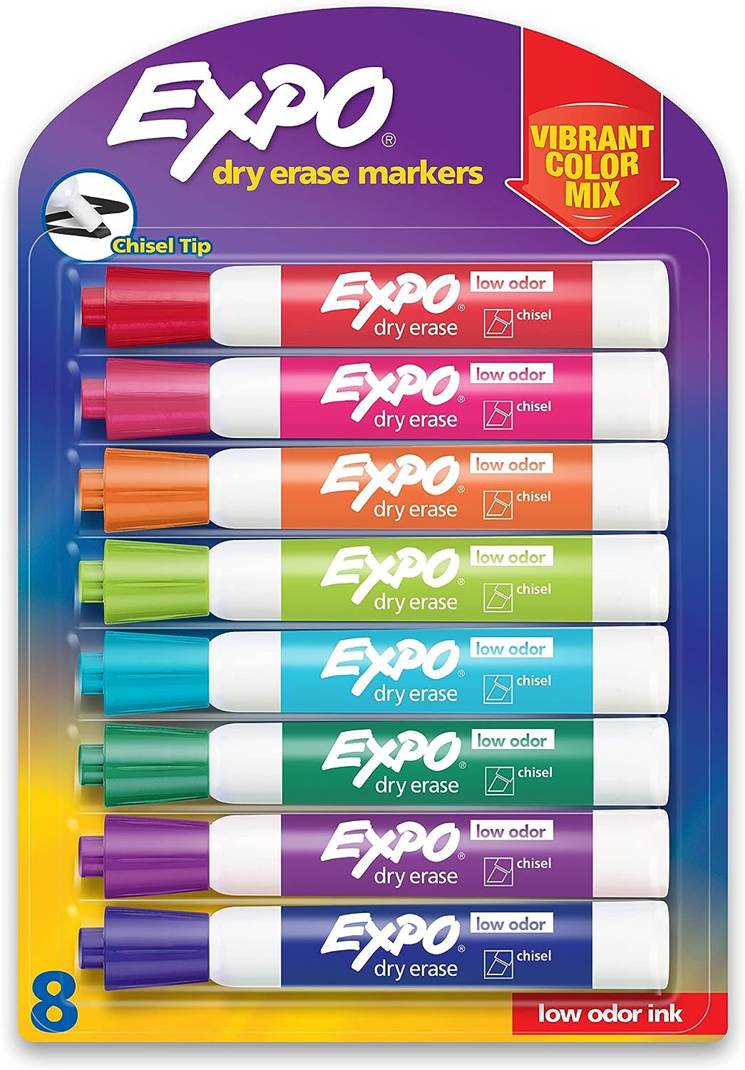 Low Odor Dry Erase Markers, Chisel Tip, Assorted Colors, 16 Count
