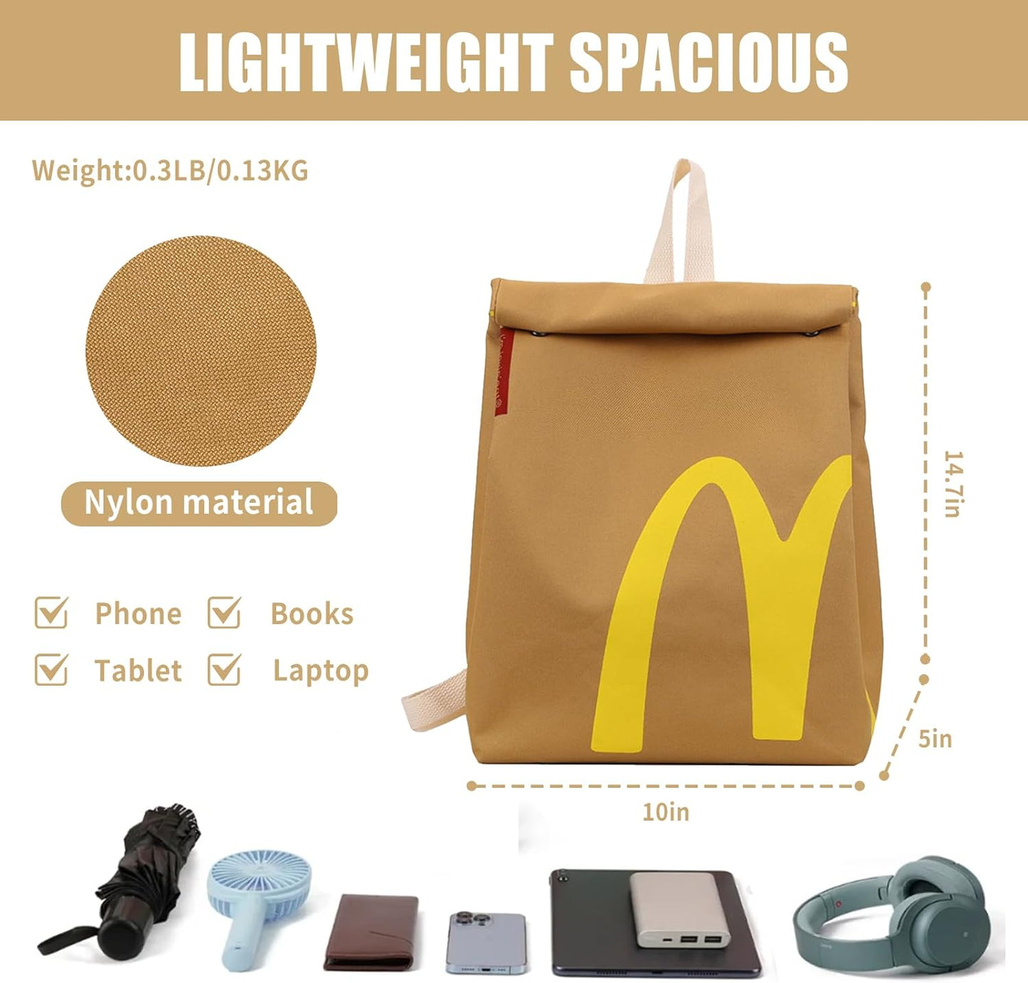 Funny Paper Bag Fashion Large Capacity Backpack Cute Personalized Shoulder Crossbody Bag Casual Canvas Notebook Bag Gift for Girl Women Frends