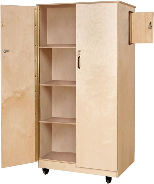 Mobile Storage Cabinet with Hidden Compartment for Valuables [Comes Fully Assembled], Lockable Wooden Storage Cabinet with Casters [60"H X 31"L X 26"W]