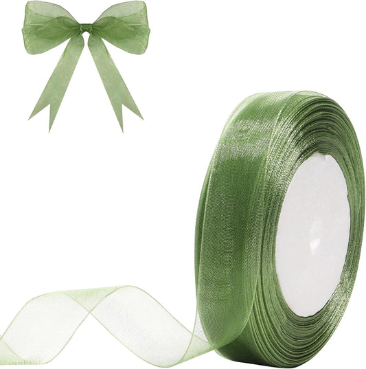 3/4 Inch Sage Green Sheer Organza Ribbon 50 Yards Chiffon Ribbon for Gift Wrapping Christmas Halloween Decoration Wedding Flower Bouquet Crafts