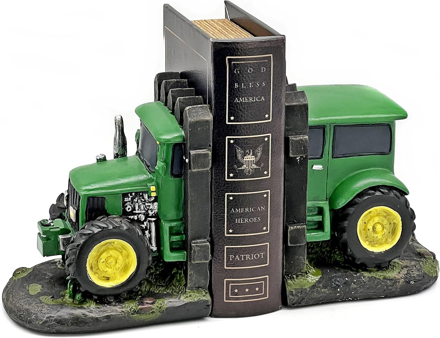 Decorative Bookends Green Tractor Farmhouse American Farmer Book Ends Stoppers Nonskid Tabletop Shelves Retro Industrial Vintage Cottage Barn Yarn Cabin Home Decor