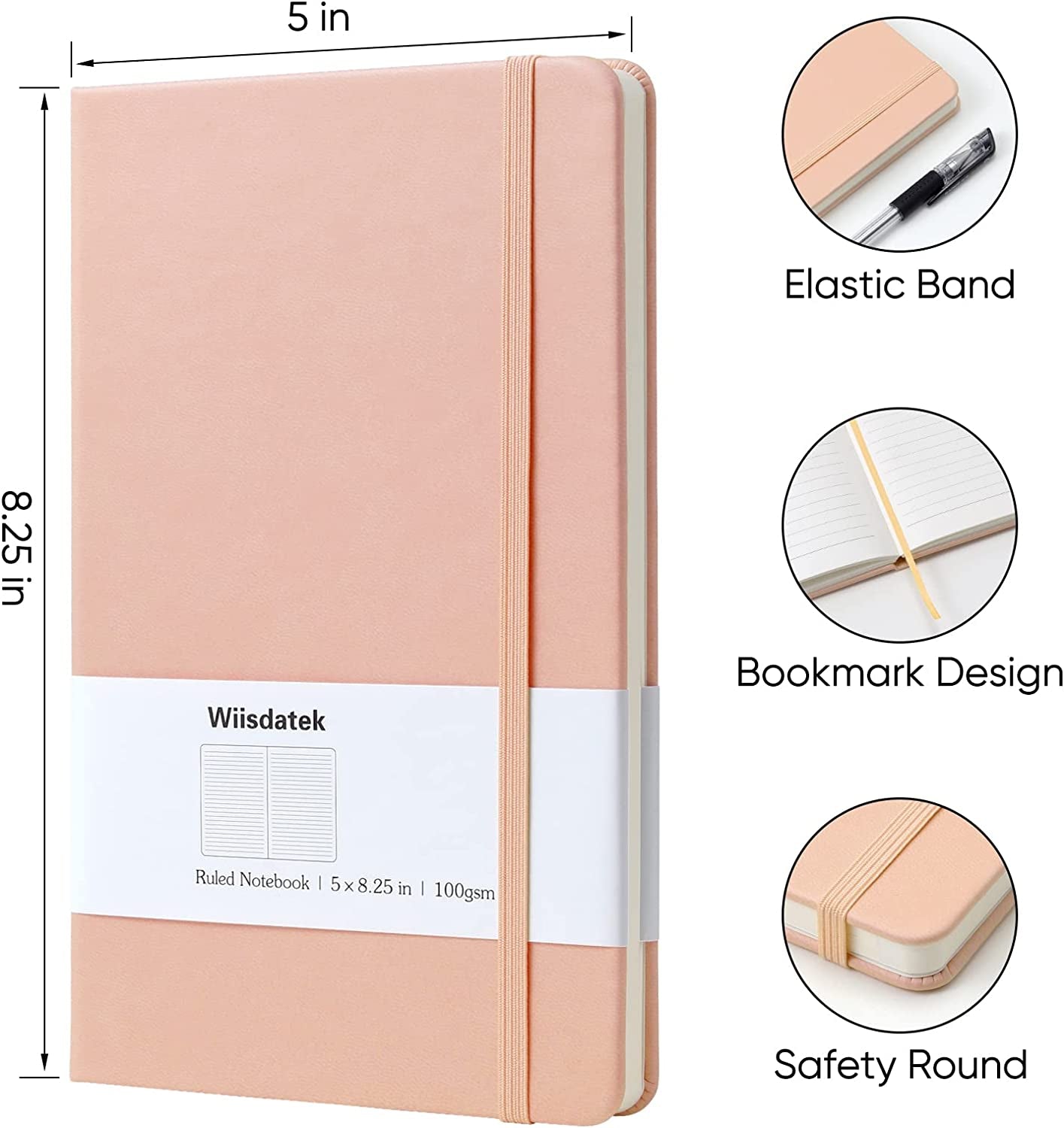 Notebook Journal, Lined Hard Cover,100Gsm Premium Thick Paper with Inner Pocket for Writing Note Taking Office School,5"×8.25"(Pink)