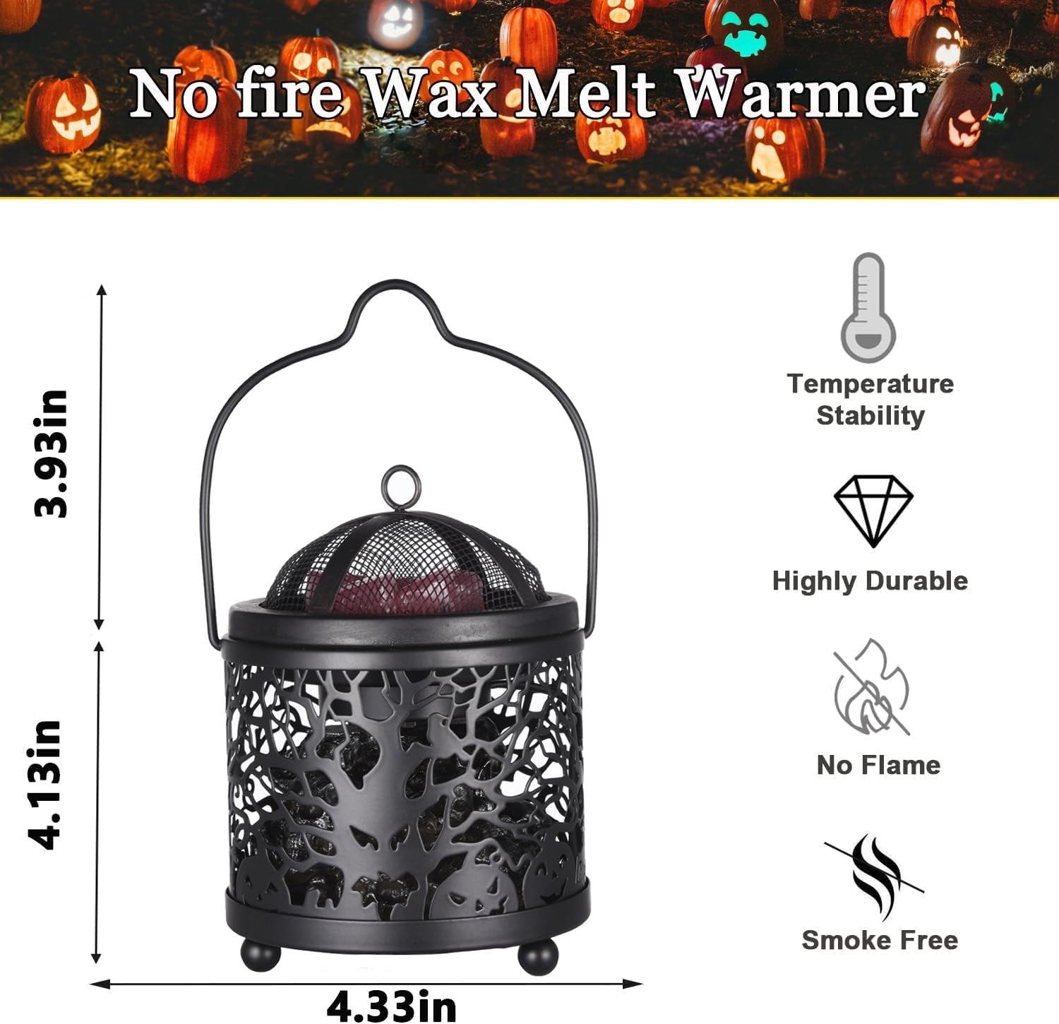 Halloween Candle Wax Warmer, Colorful Skull Aromatherapy Wax Melt Warmer, Metal Electric 4-In-1 Burners for Halloween Interiors, Ideal Present for Family and Friends - Ghost Tree Skulls