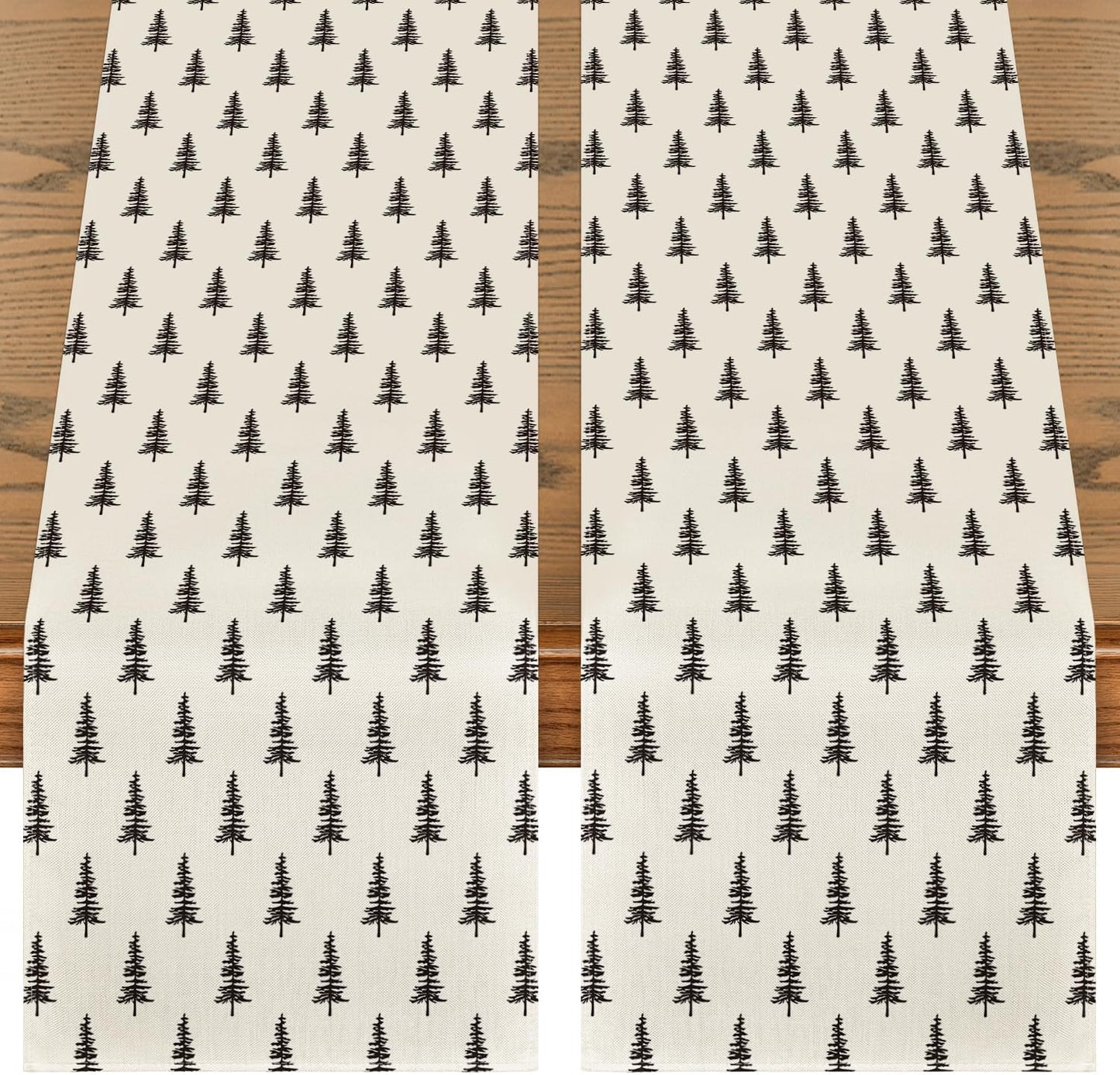 Beige Xmas Tree 2PCS Christmas Table Runner, Seasonal Winter Kitchen Dining Table Decoration for Home Party Decor 13X72 Inch