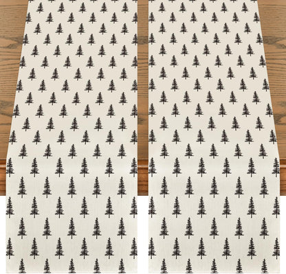 Beige Xmas Tree 2PCS Christmas Table Runner, Seasonal Winter Kitchen Dining Table Decoration for Home Party Decor 13X72 Inch