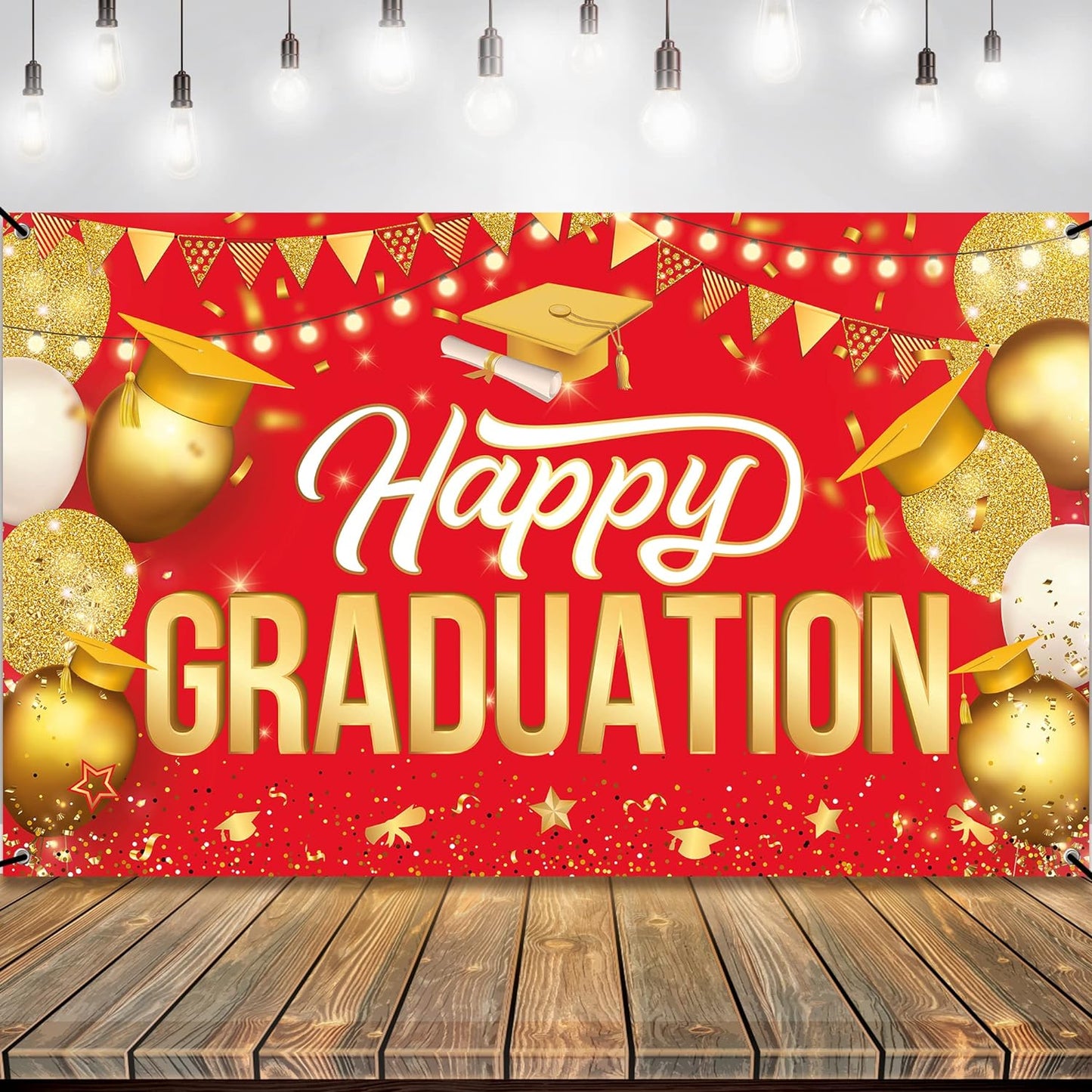 , Congratulations Grad Banner - Large, 72X44 Inch | Glitter Black and Gold Graduation Backdrop, Graduation Decorations Class of 2024 | Congratulations Banner, 2024 Graduation Party Decorations